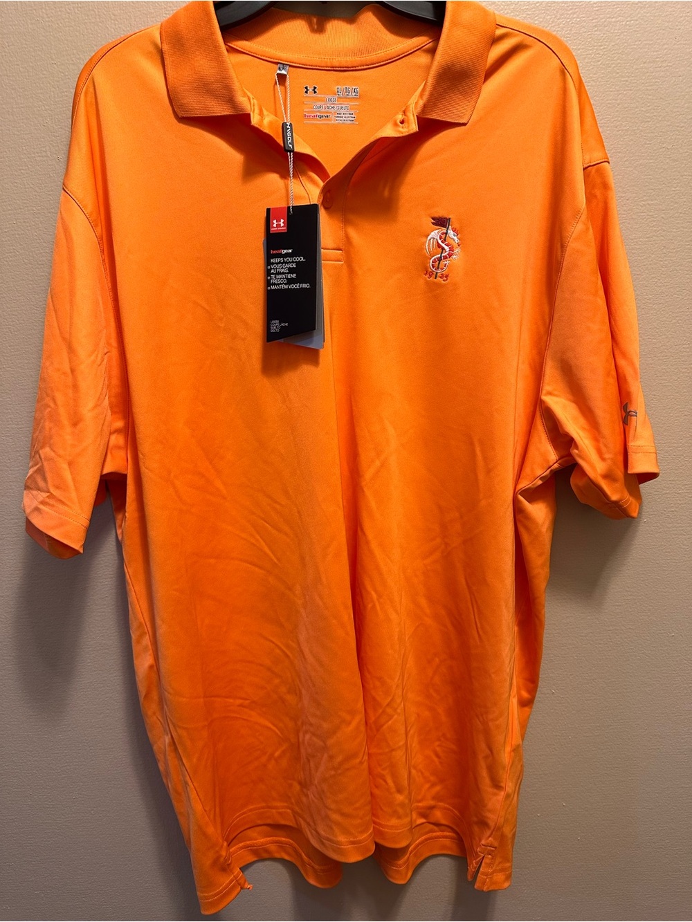 Under Armour HeatGear Orange XL Tall Loose Fit Golf Polo Shirt Embroidered Logo